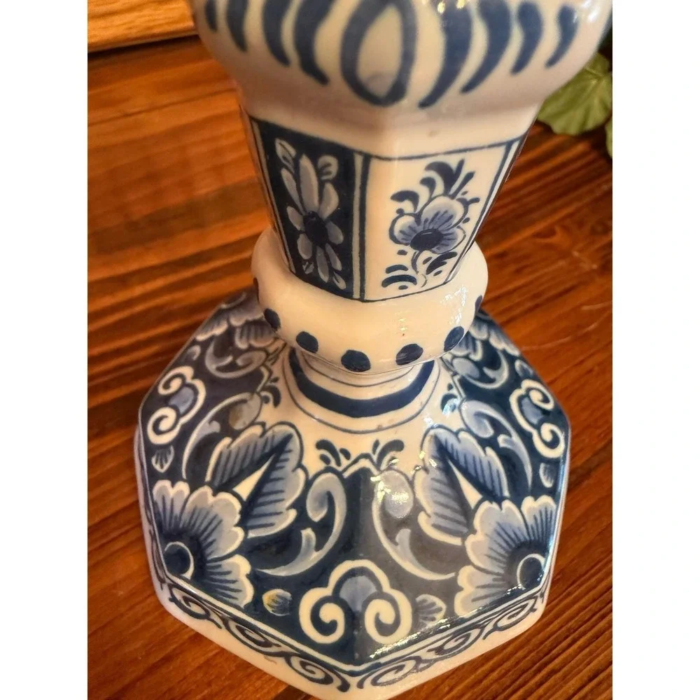 Delft Candlestick Holder 5.25in Blue Excellent Hand Painted Floral 834/1
